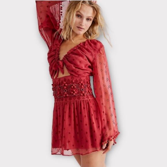 Free People Della Sole Beaded Embroidered Small Mini Dress - Picture 11 of 15